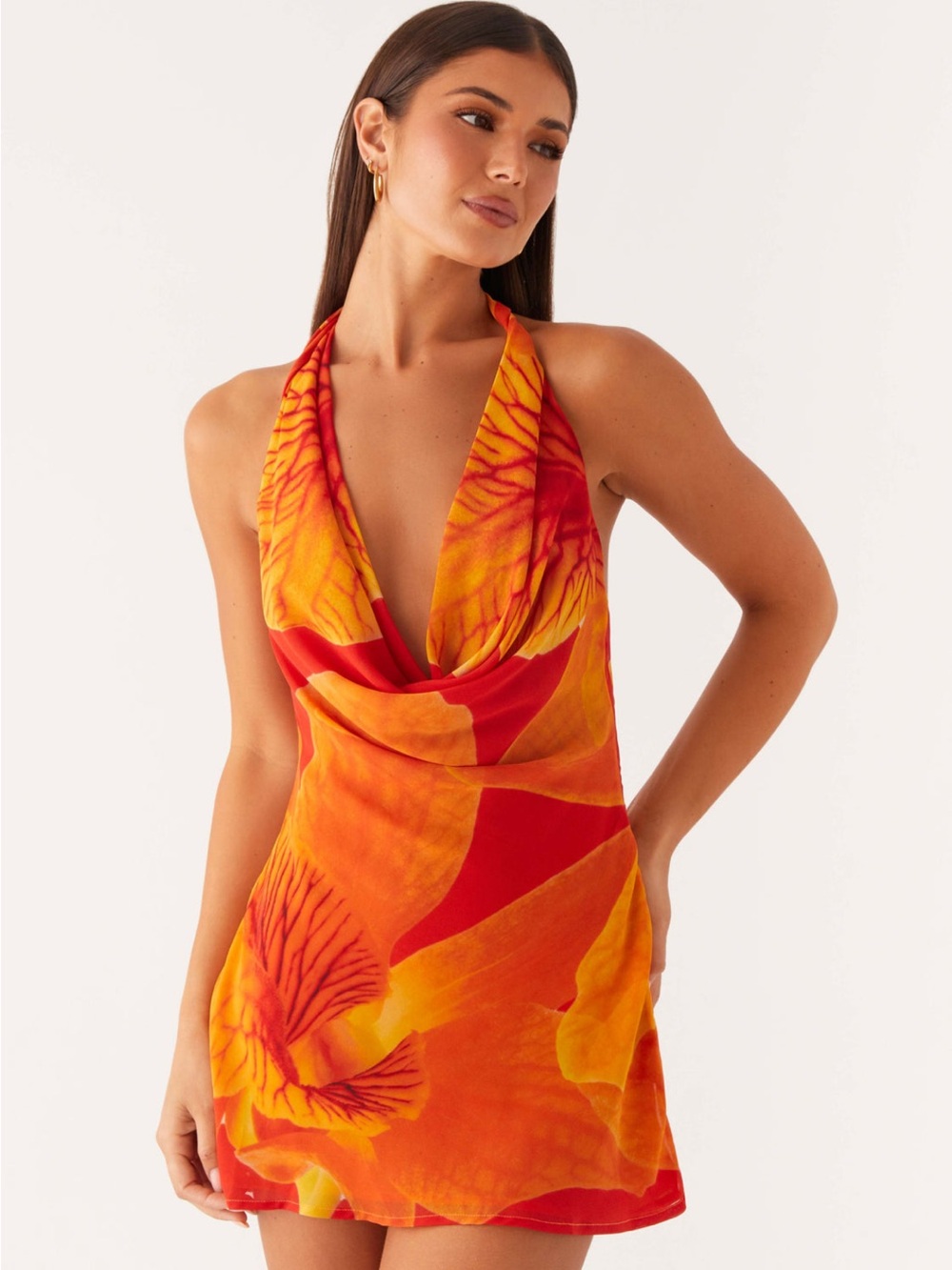 Peppermayo Orange & Yellow Floral Halter Mini Dress - Picture 4 of 7